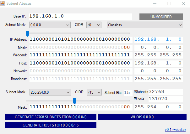 Animated gif showing the GUI interface for Subnet Abacus